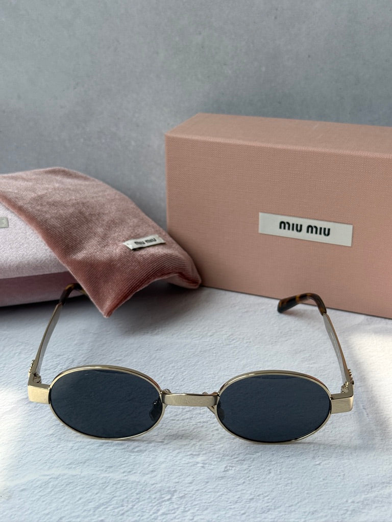 Miu Miu MU B51S Gold Blue Oval Sunglasses