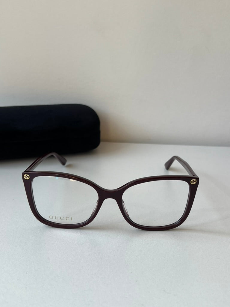 Gucci GG0026O Burgundy Squared Cat Eye Eyeglasses Frames