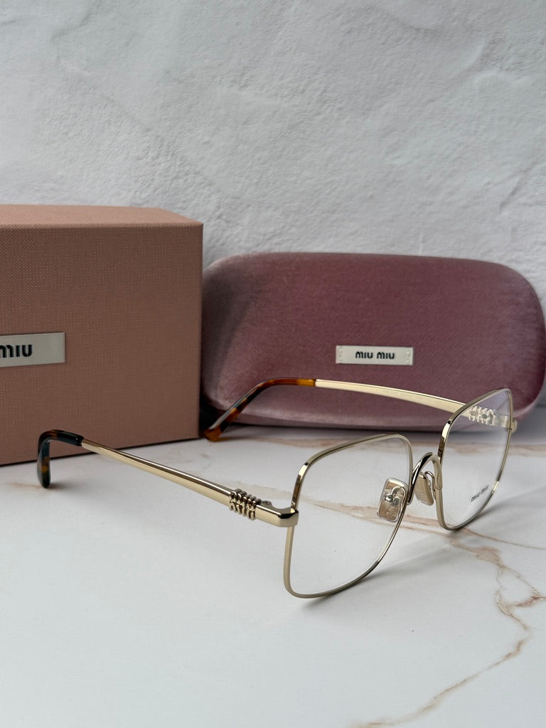 Miu Miu MU51YV Pale Gold Oversized Square Eyeglasses Frames