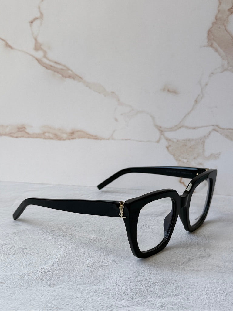 Saint Laurent SLM95/F Gafas de sol estilo ojo de gato con montura gruesa en oro negro
