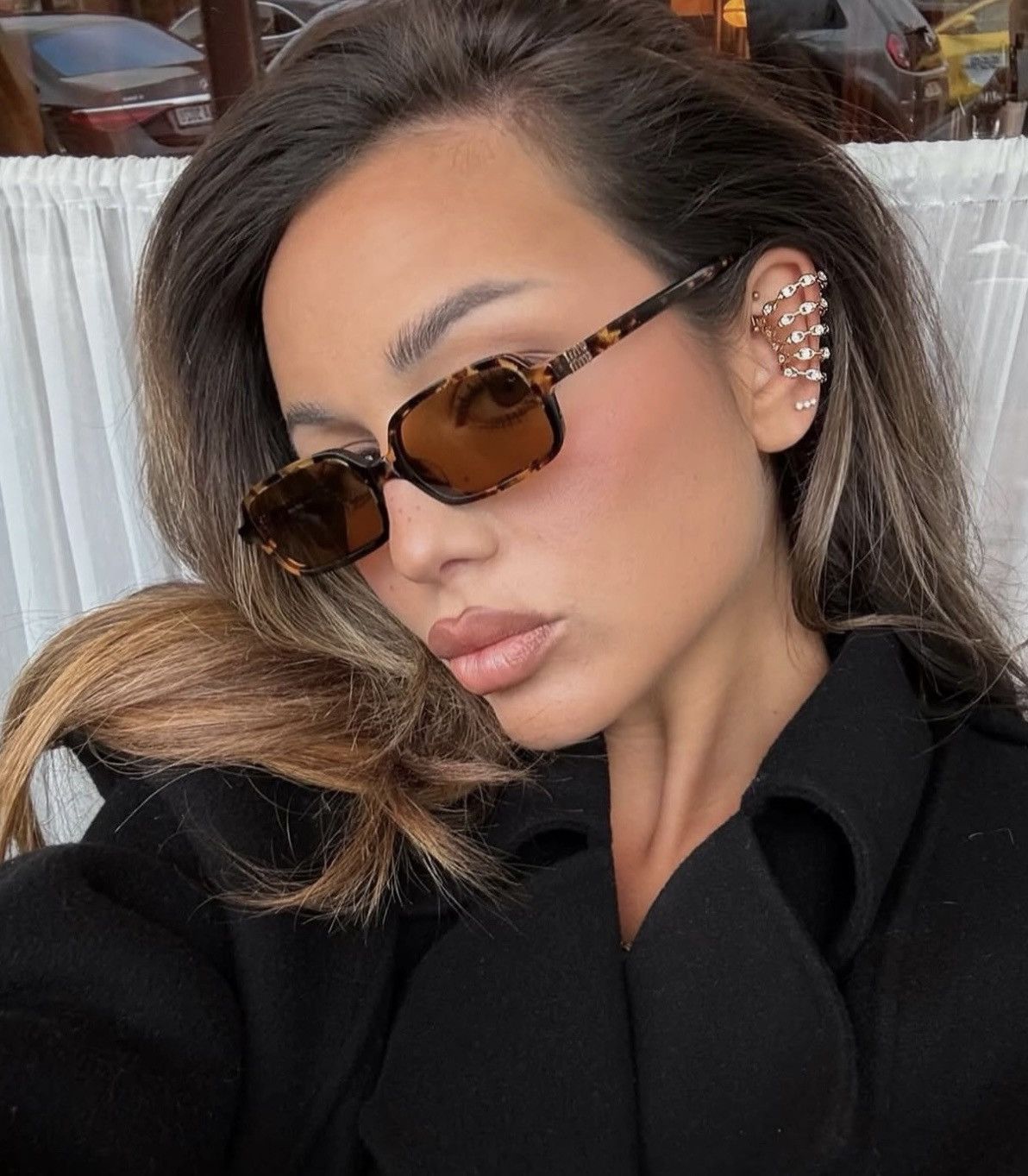 Miu Miu MU11ZSF Havana Brown Rectangular Sunglasses