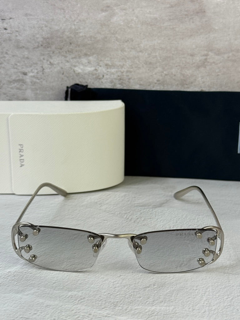 Prada PR C57S Rimless Sunglasses in Silver Grey