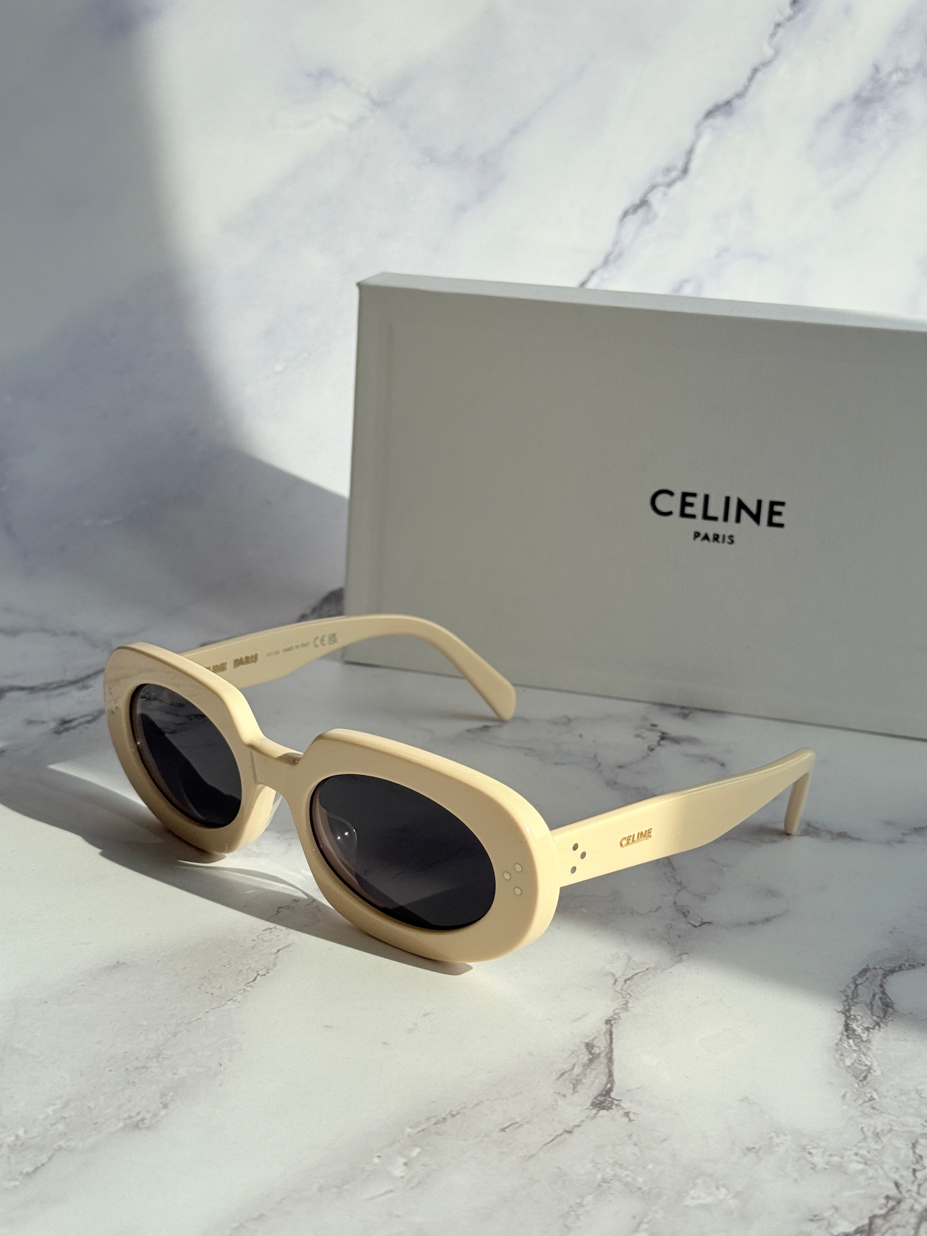 Celine CL40276U Bold 3 Dots Ivory Oval Sunglasses – Designer