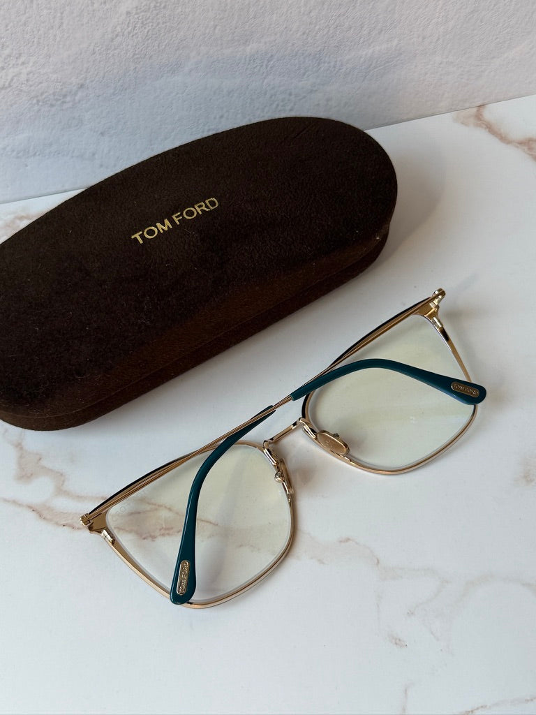 Tom Ford FT5839-B Turquoise Squared Cat Eye Bluelight Frames