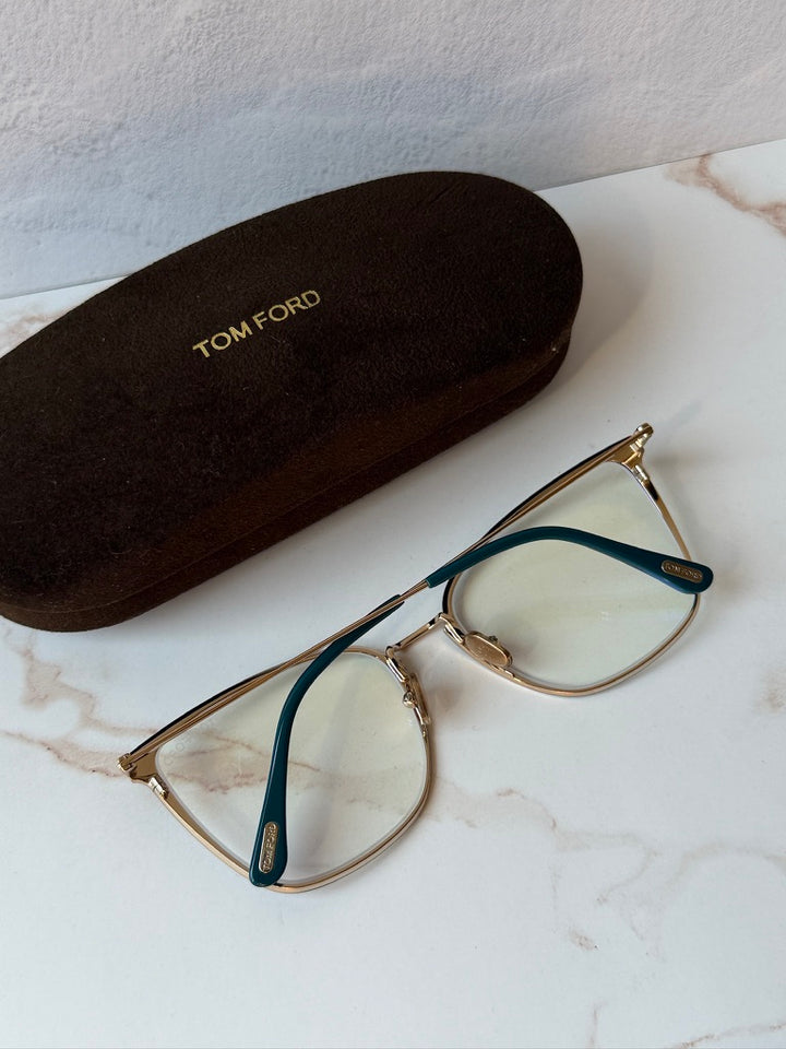 Tom Ford FT5839-B Turquoise Squared Cat Eye Bluelight Frames