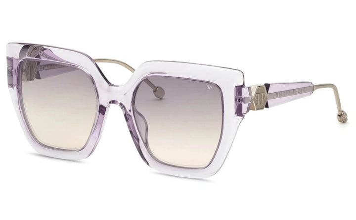 Transparent lilac oversized sunglasses with tinted lenses and sculpted square frames
