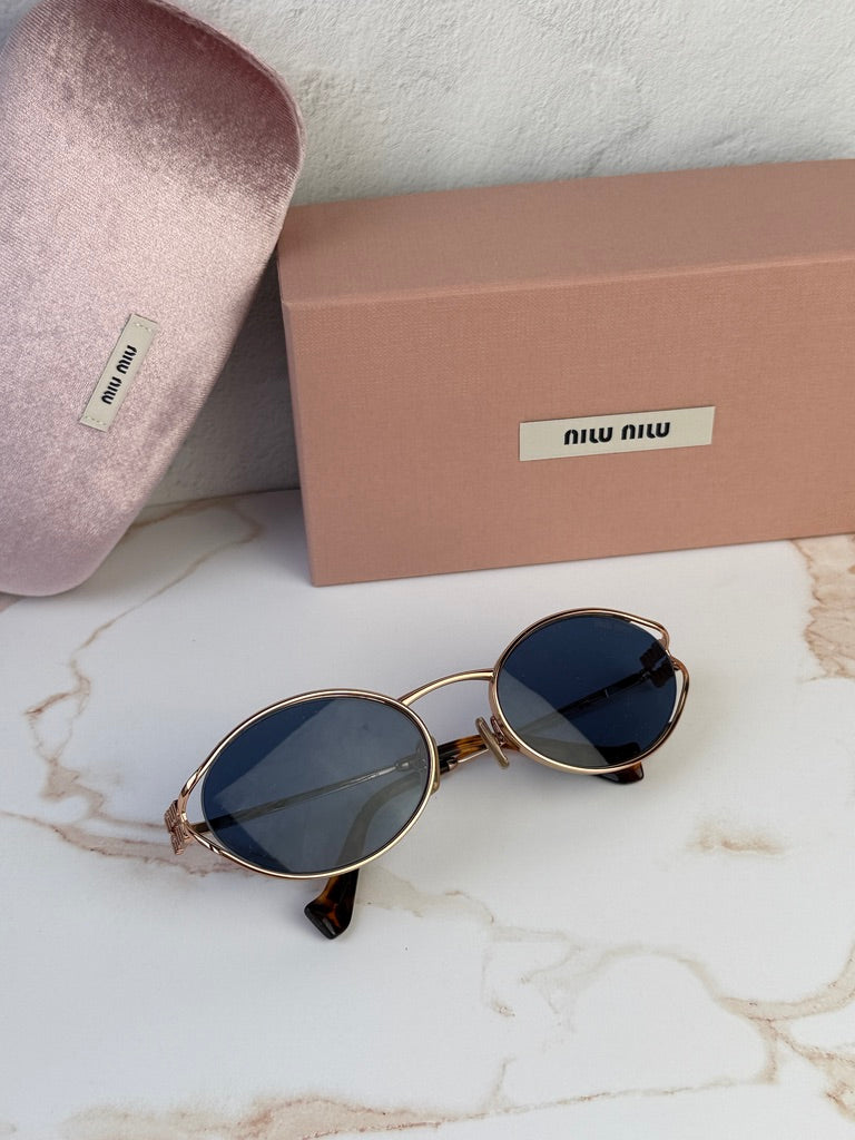 Miu Miu MU52YS Rose Gold Blue Oval Metal | Designer Daydream