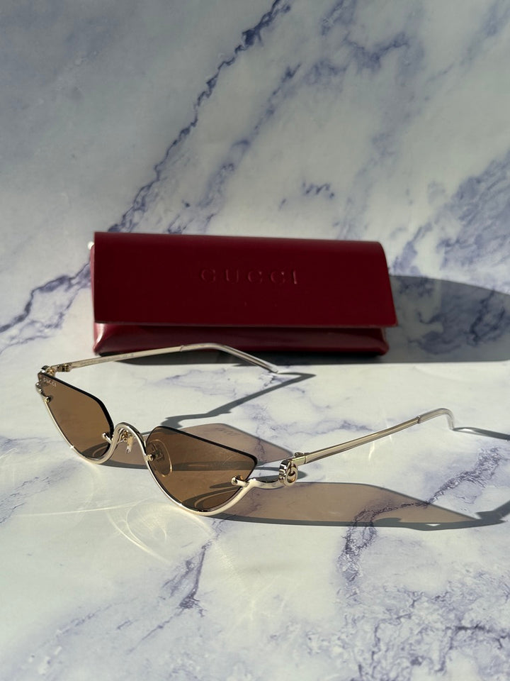 Gucci GG1603S Half Rim Sunglasses in Gold Brown