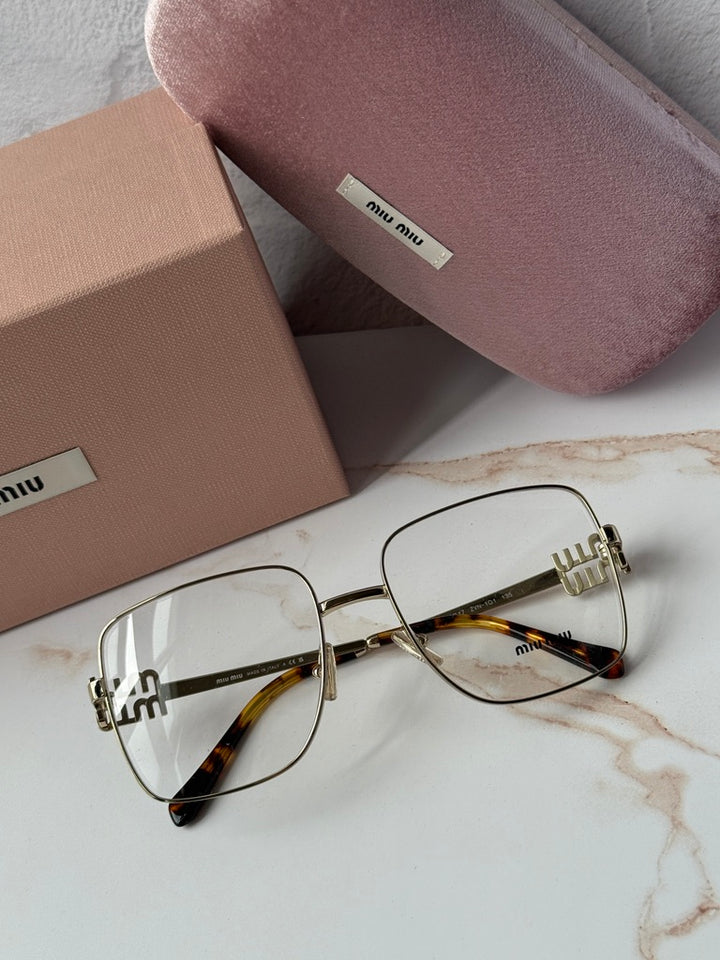 Miu Miu MU51XV Gold Oversized Square Eyeglasses Frames