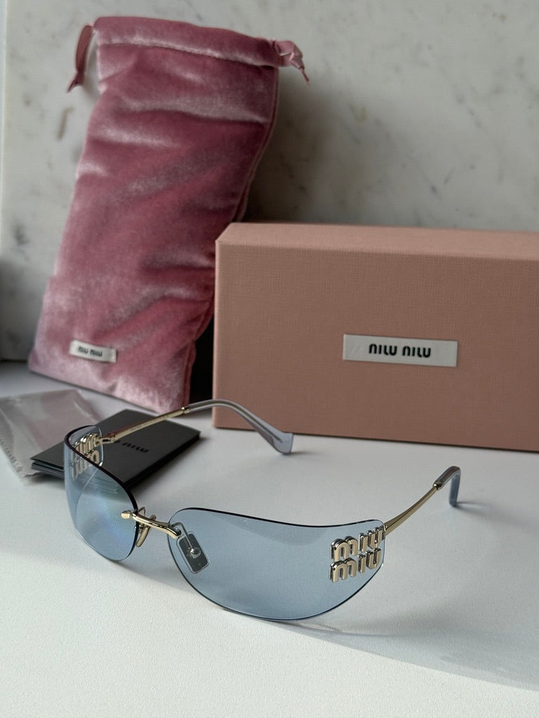 Miu Miu MU A51S Blue Rimless Mask Sunglasses | Designer Daydream