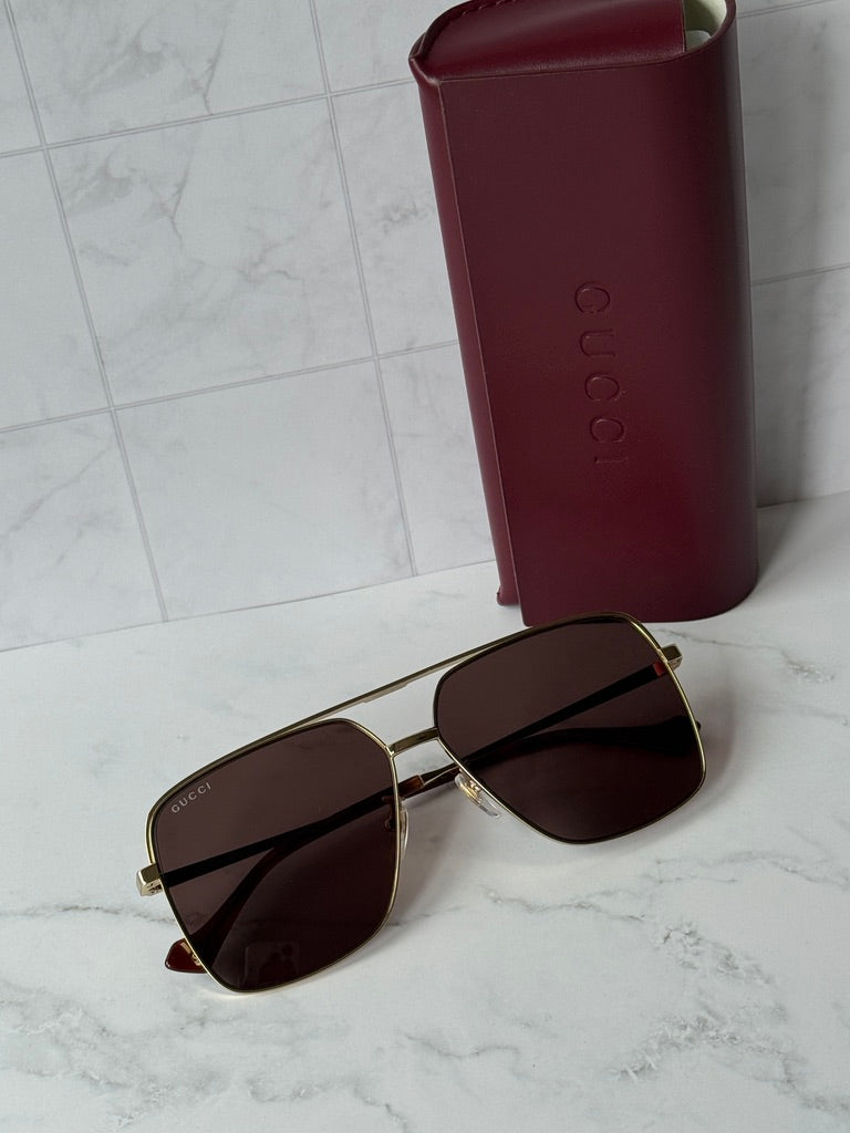 Gafas de sol piloto extragrandes Gucci GG1099SA Navigator con lentes marrones
