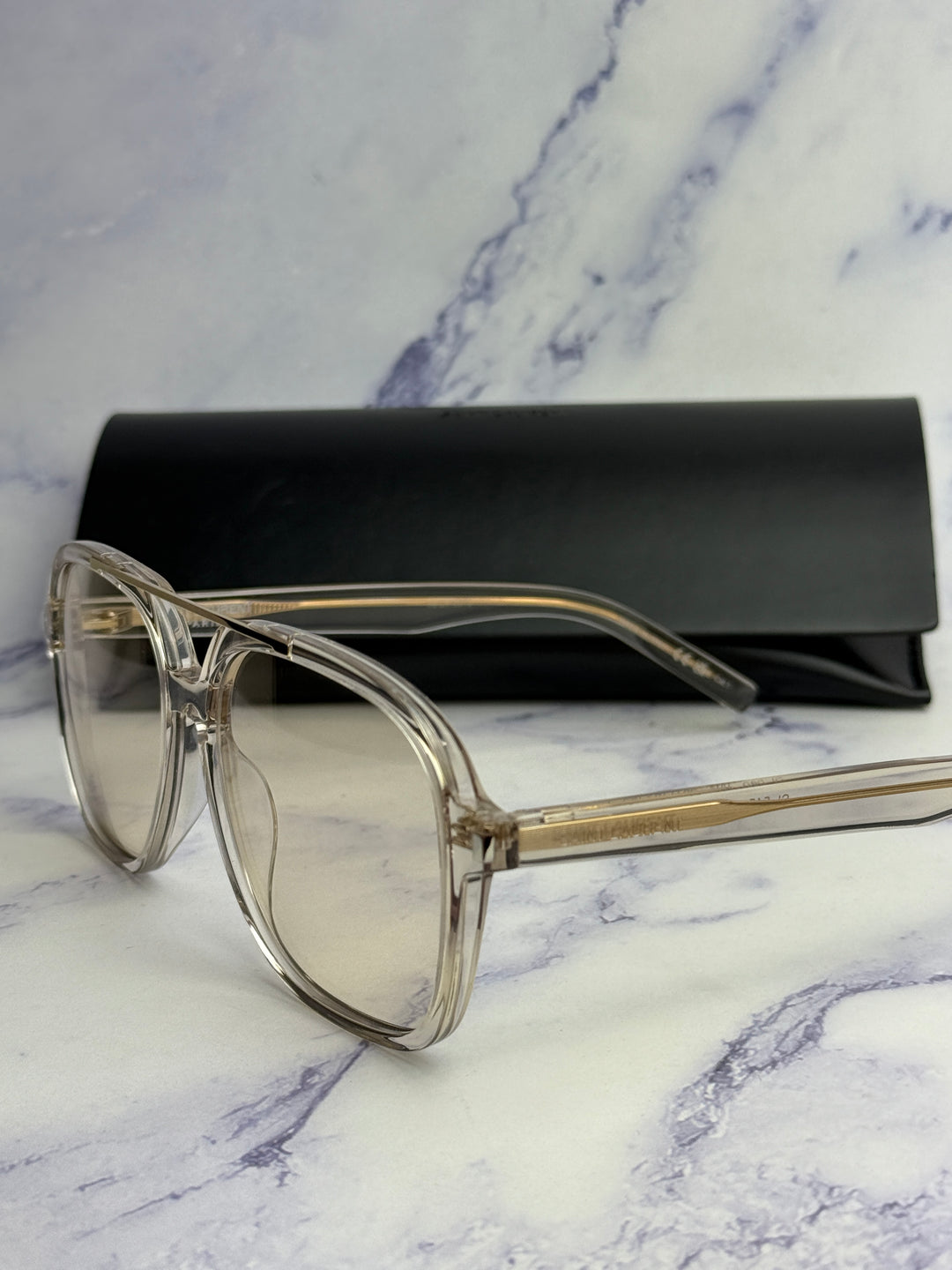 Saint Laurent SL545 Aviator Sunglasses in Transparent Beige