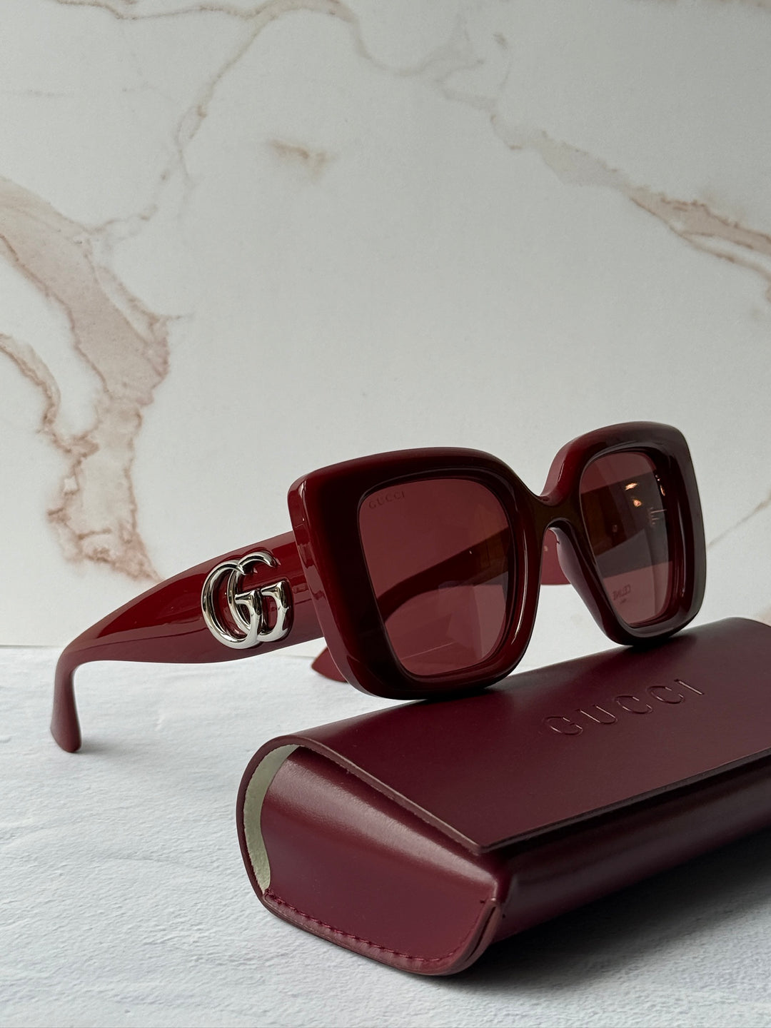 Gucci GG1975S Thick Rim Cat Eye Sunglasses in Burgundy