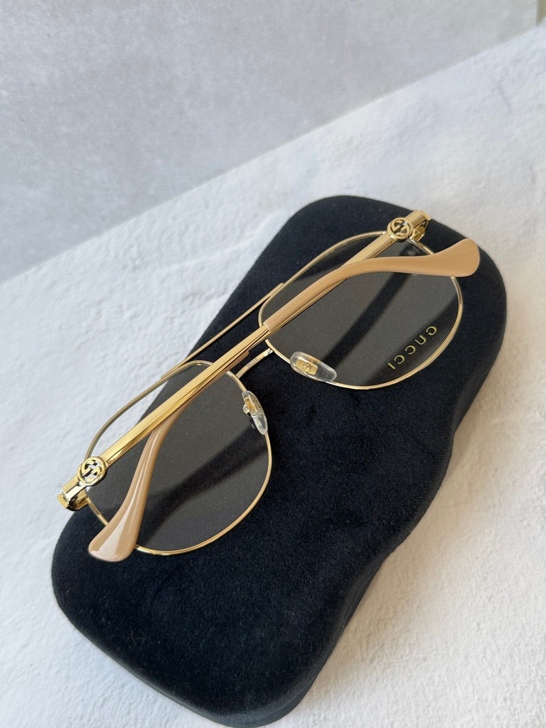 Gucci GG1091O Gold Oversized Aviator Eyeglasses Frames