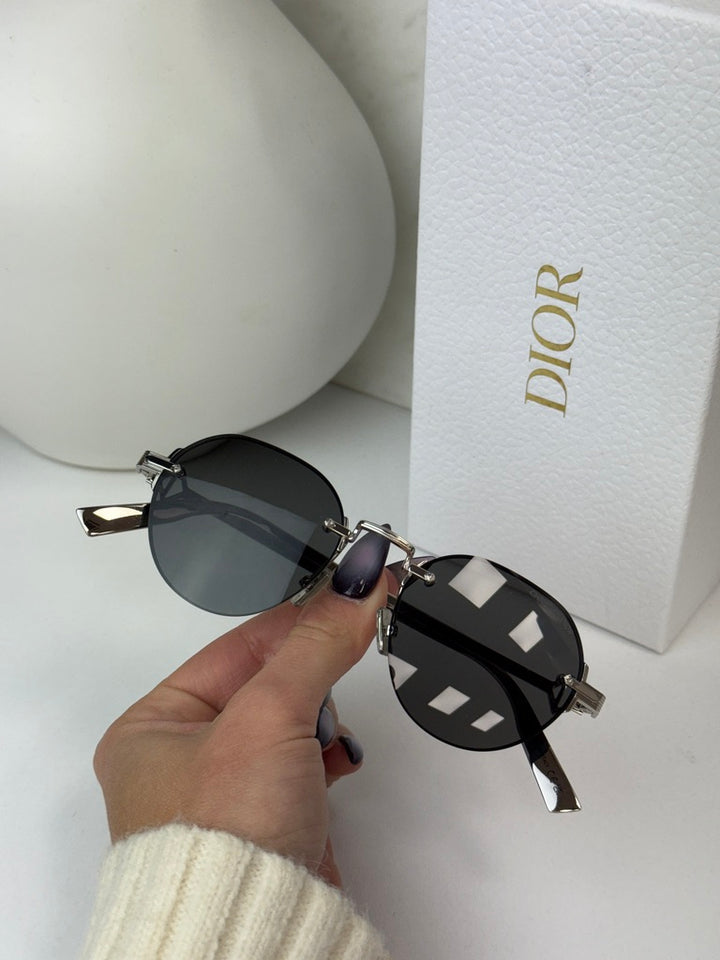 Dior CD Diamond R5U Rimless Round Sunglasses in Silver