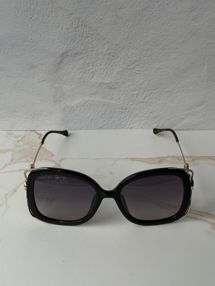 Gucci GG1021S Black Gold Square Horsebit Sunglasses