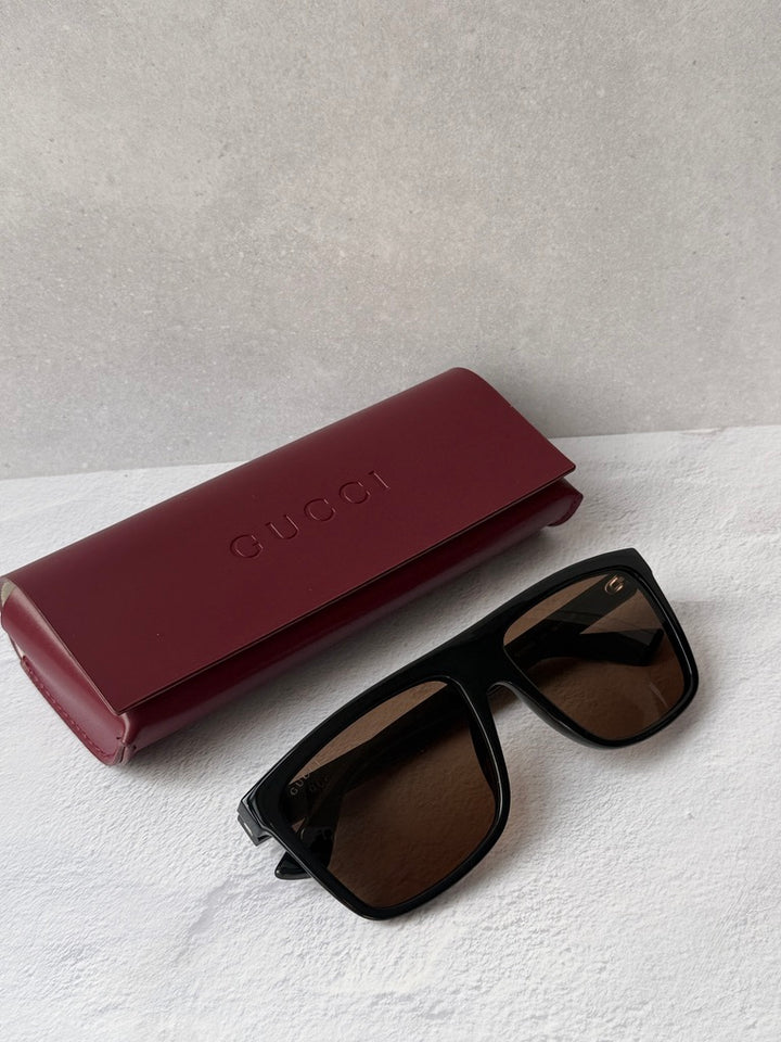 Gucci GG0748S Unisex Rectangular Sunglasses in Black Brown