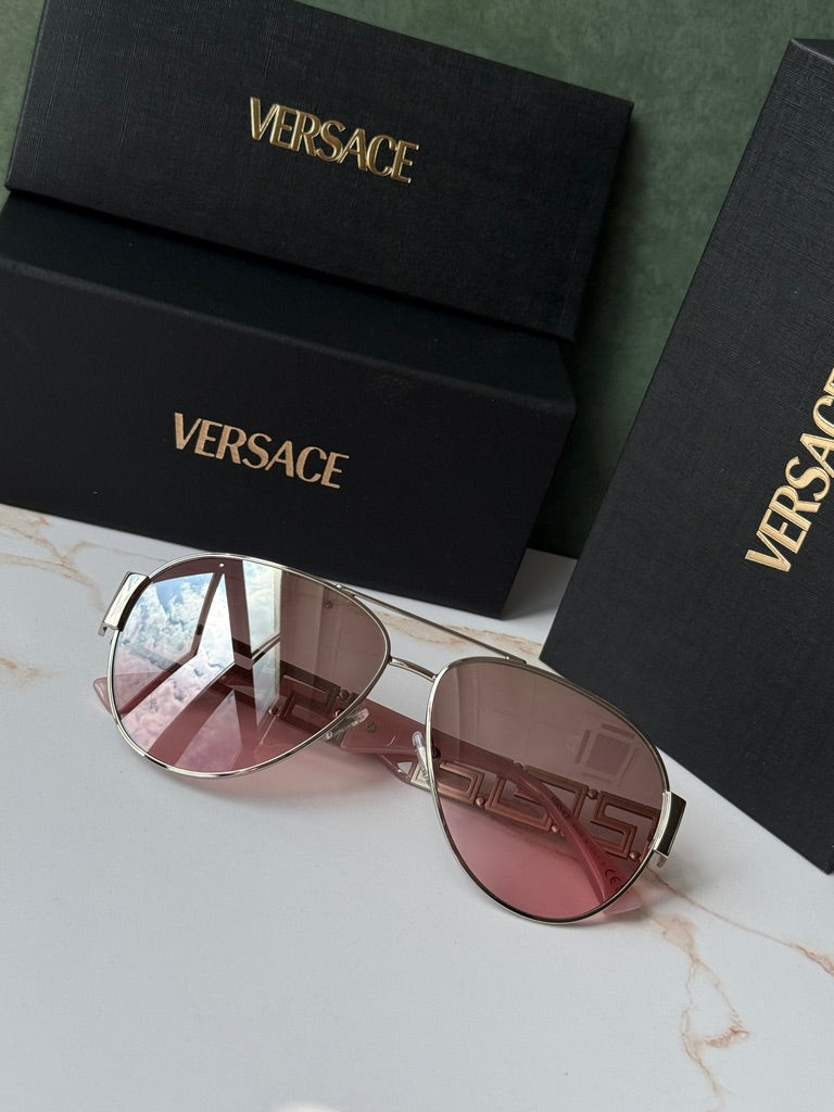 Versace VE2289 Greca Aviator Sunglasses in Silver Pink Mirror