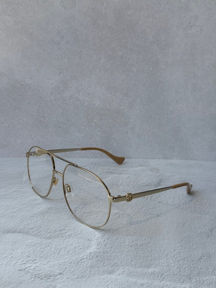 Gucci GG1091O Gold Oversized Aviator Eyeglasses Frames