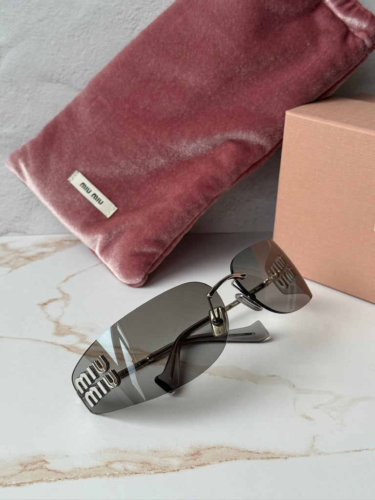 Miu Miu MU A51S Silver Mirror Rimless Mask Sunglasses