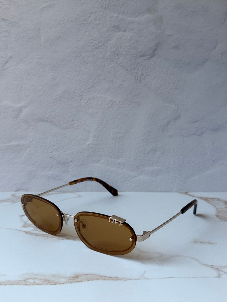 Off White Miami Oval Rimless Sunglasses in Gold/Camel