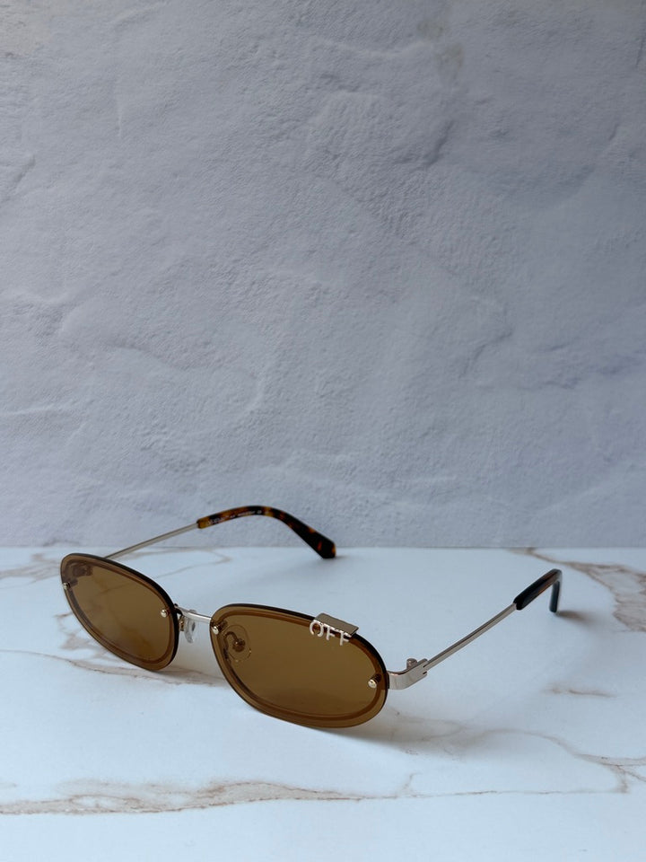 Off White Miami Oval Rimless Sunglasses in Gold/Camel