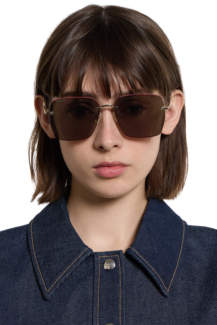 Gucci GG1955SA Gold Brown Square Sunglasses