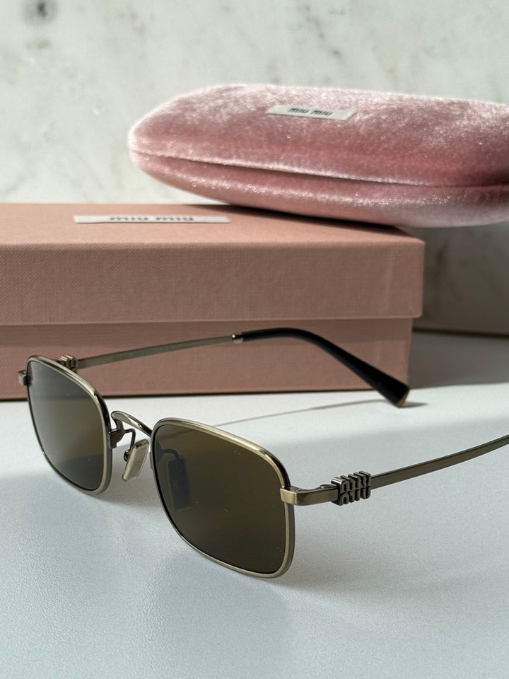 Miu Miu MU A53S Gold Brown Square Metal Sunglasses