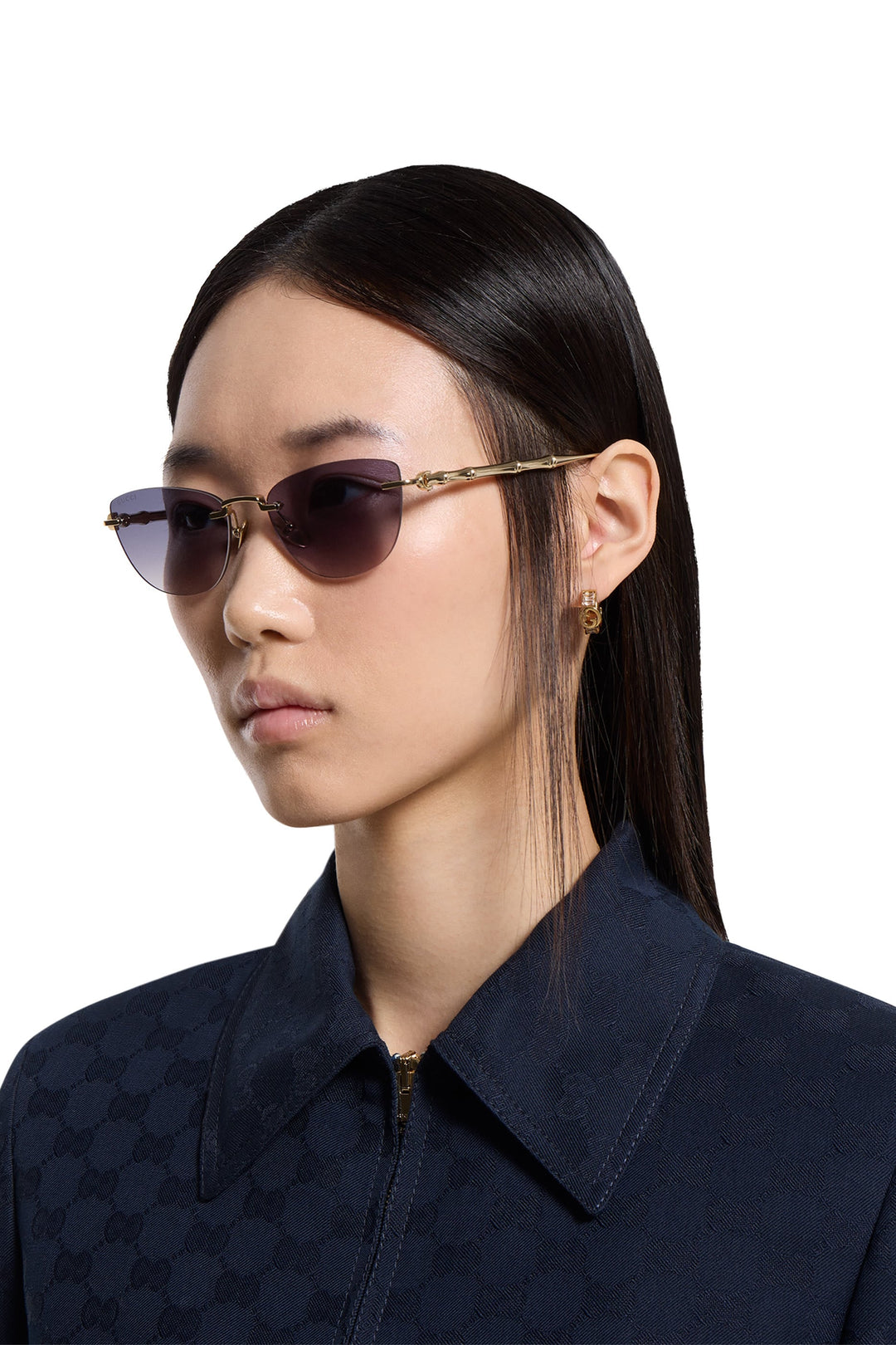 Gucci GG2063S Cat Eye Bamboo Sunglasses in Gold Grey