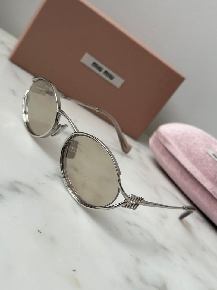 Miu Miu MU52YS Ivory Mirrored Lens Metal Sunglasses