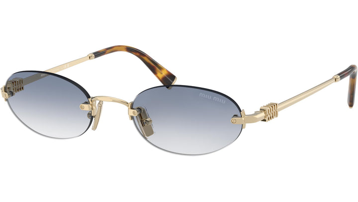 Miu Miu MU A54S Gold Blue Oval Rimless Sunglasses