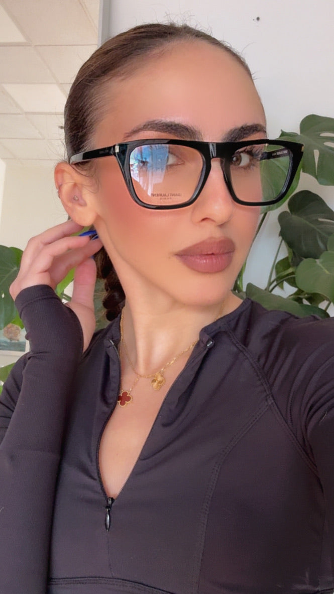Black rectangular eyeglasses frames with clear lenses