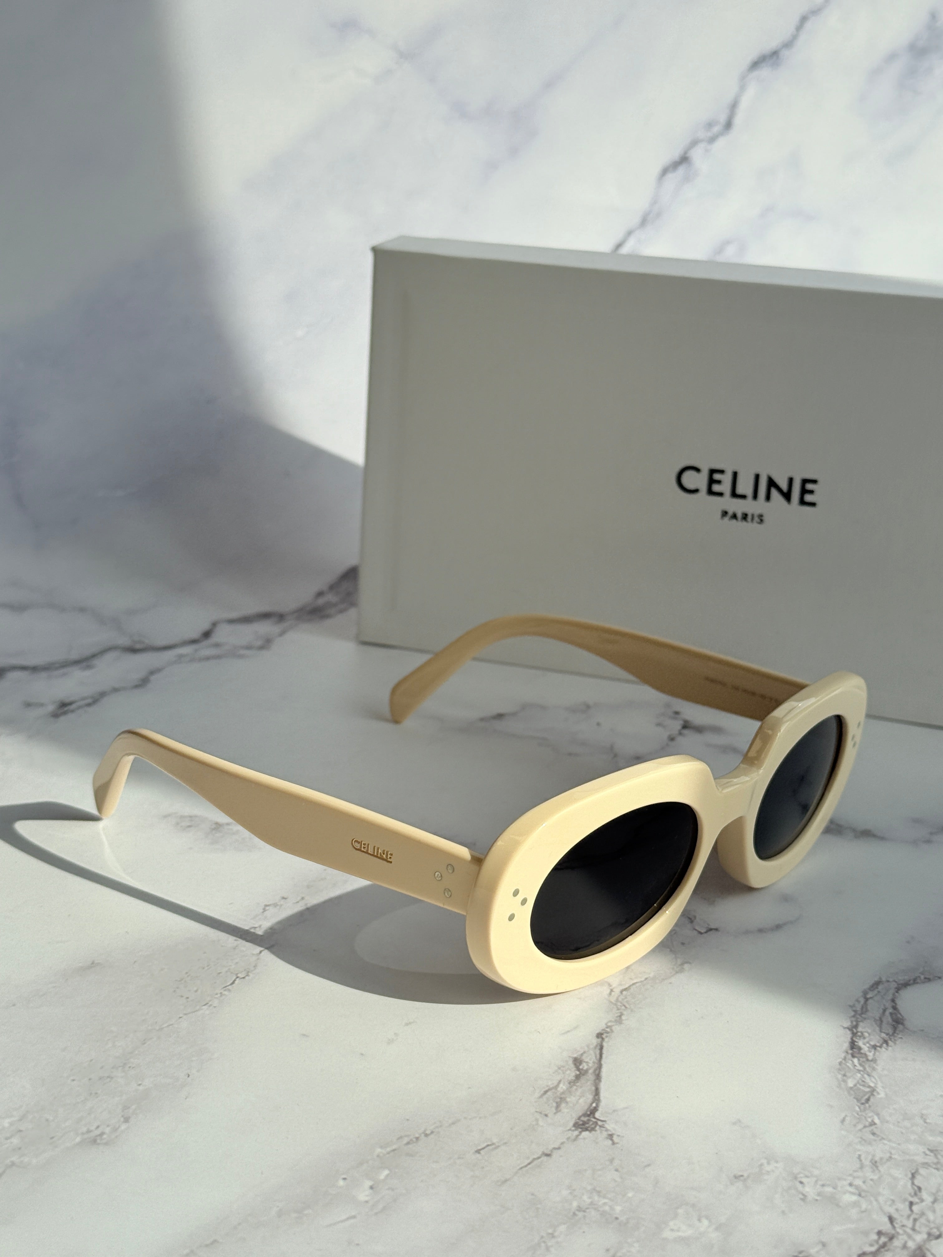 Celine CL40276U Bold 3 Dots Ivory Oval Sunglasses | Designer Daydream