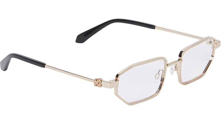 Off White Style gold metal rectangular eyeglass frames with off-white temples and dark end tips