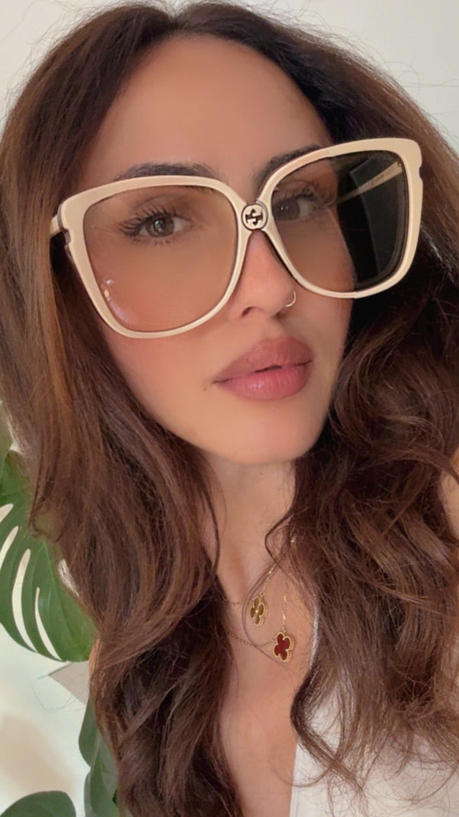 Gucci GG0709S Ivory Butterfly Oversized Sunglasses