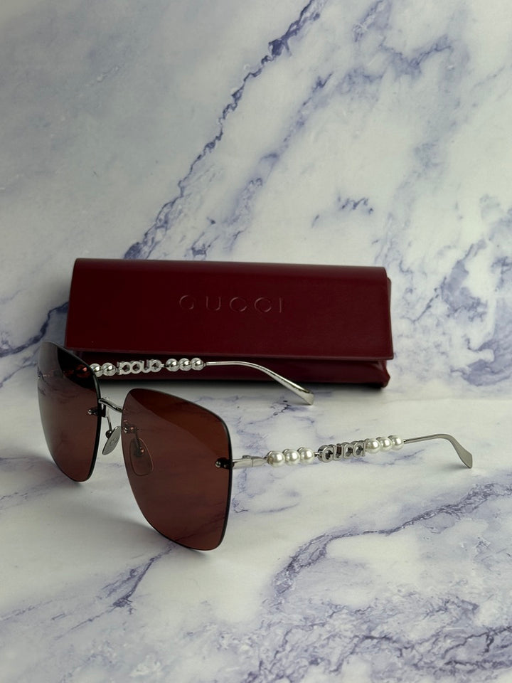 Gucci GG1923SA Red Rimless Square Pearl Sunglasses