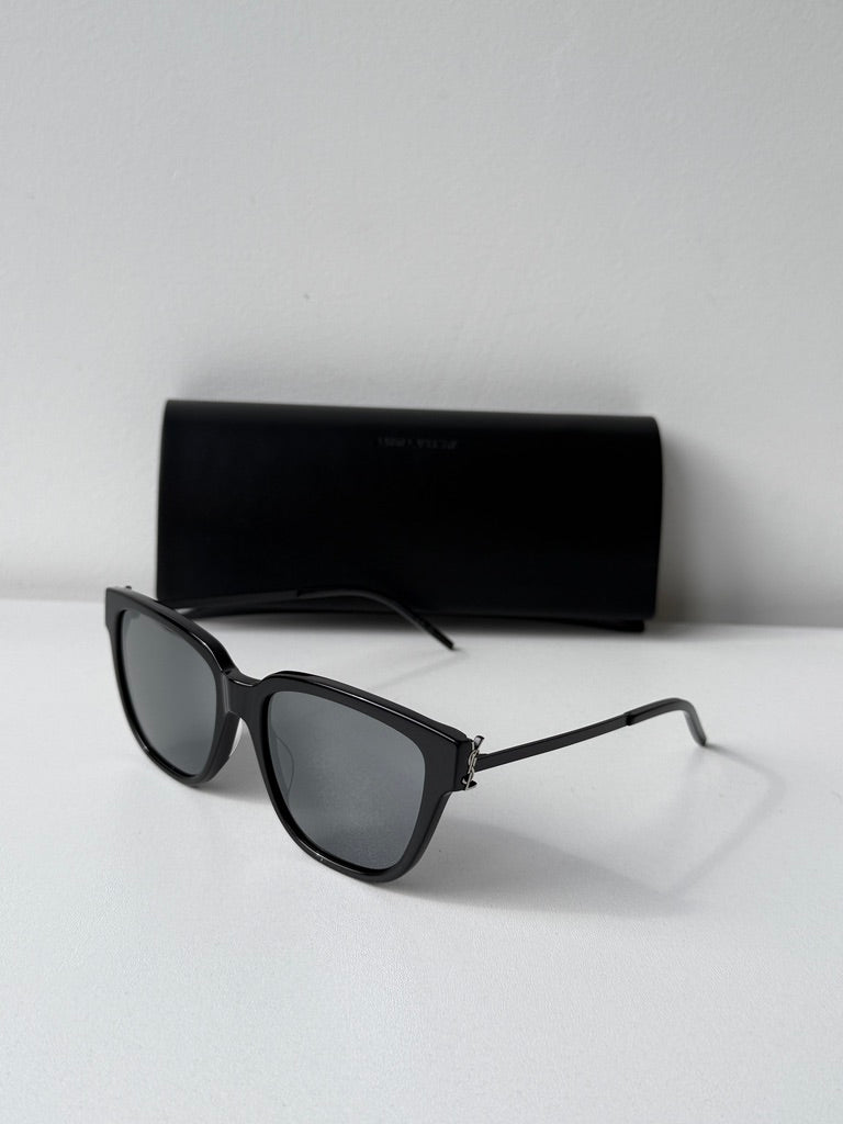 Saint Laurent SLM48S Cat Eye Sunglasses in Black Silver Mirror