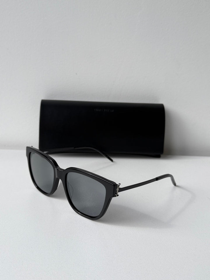 Saint Laurent SLM48S Cat Eye Sunglasses in Black Silver Mirror