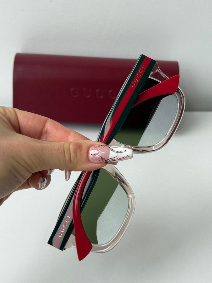Gucci GG1991S Transparent Brown Striped Temple Unisex Sunglasses