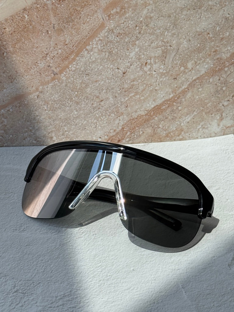 Gucci GG1645S Black Silver Mirror Shield Sunglasses