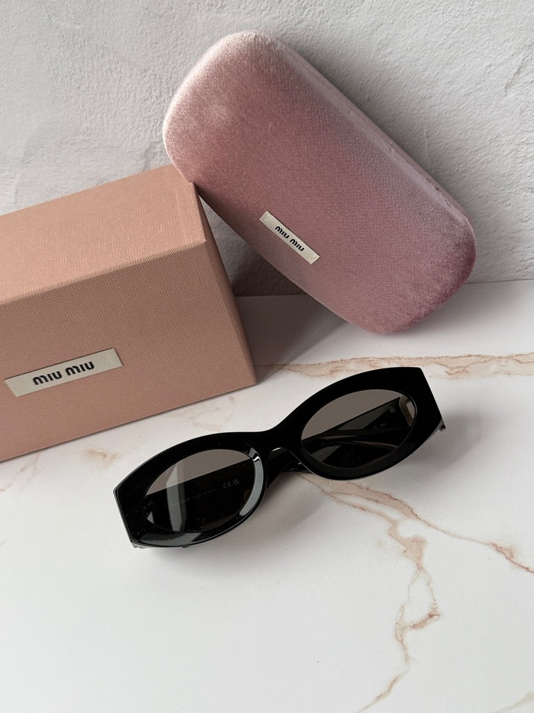 Miu Miu MU11WS Black Grey Oval Sunglasses