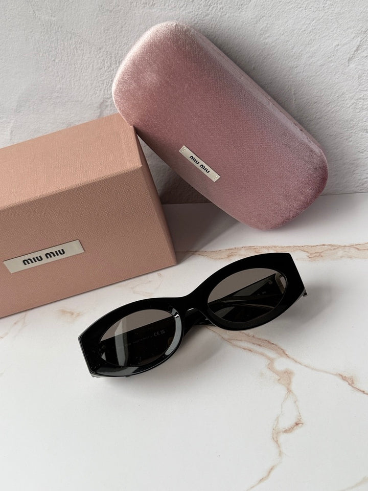 Miu Miu MU11WS Black Grey Oval Sunglasses