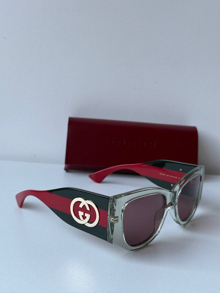 Gucci GG2115S Striped Leg Sunglasses in Transparent Green
