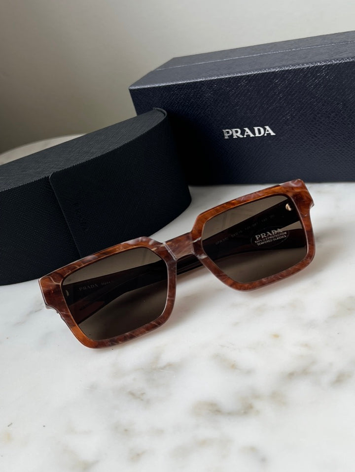 Prada PR03ZS Square Sunglasses in Cognac Stone