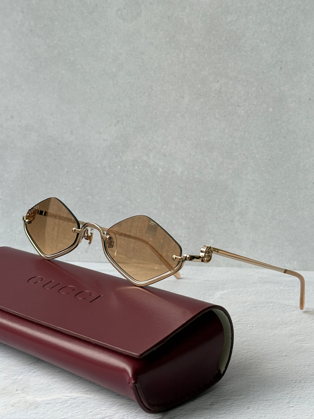 Gucci GG1604S Half Rim Sunglasses in Gold Brown
