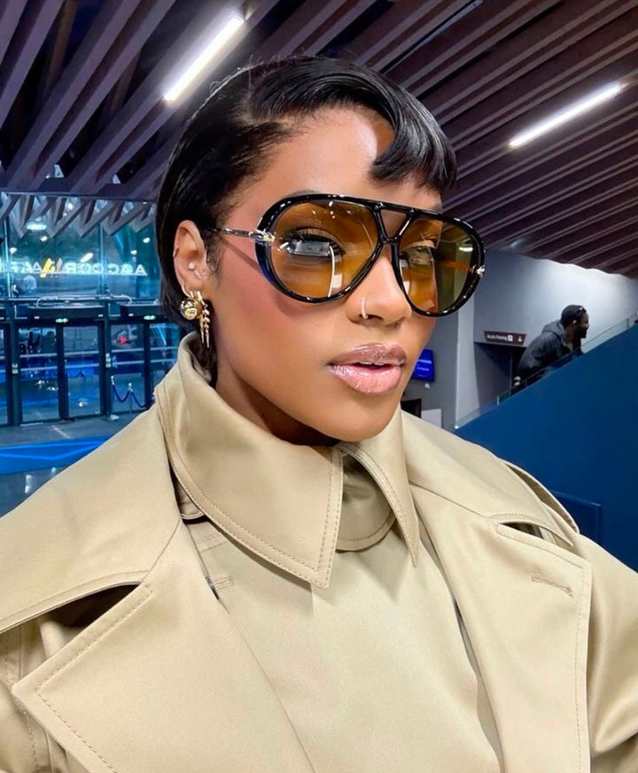 Bottega Veneta BV1273S Drop Earring Aviator Sunglasses in Black Yellow