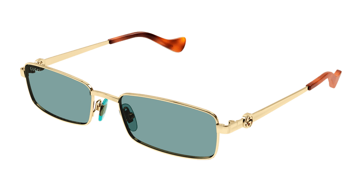 Gucci GG1600S Gold Blue Metal Rectangular Sunglasses