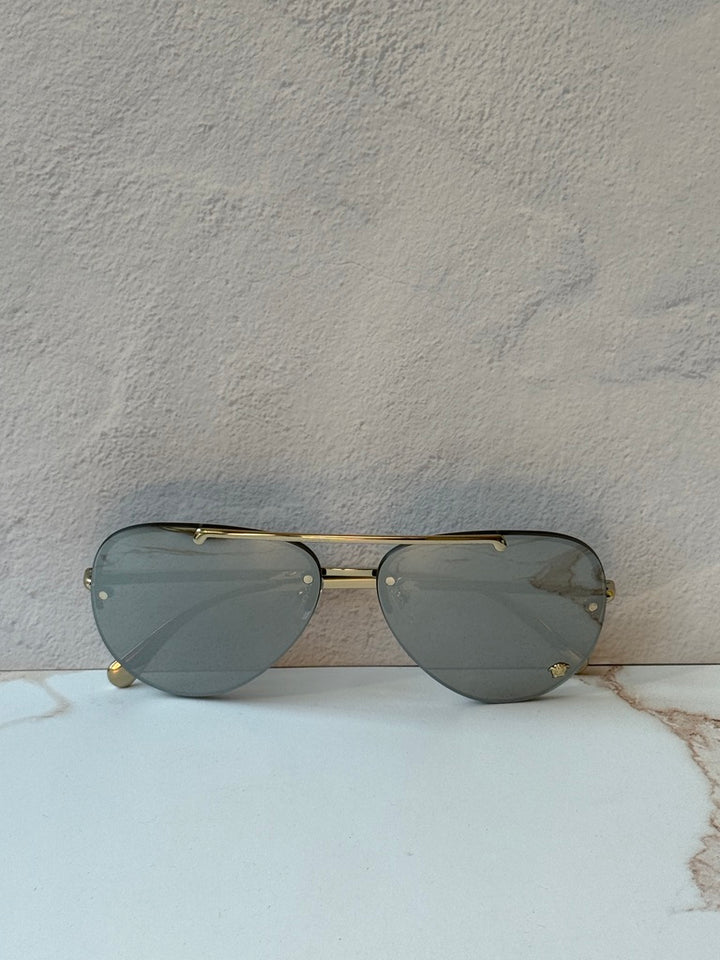 Versace VE2231 Silver Mirror Medusa Aviator Sunglasses
