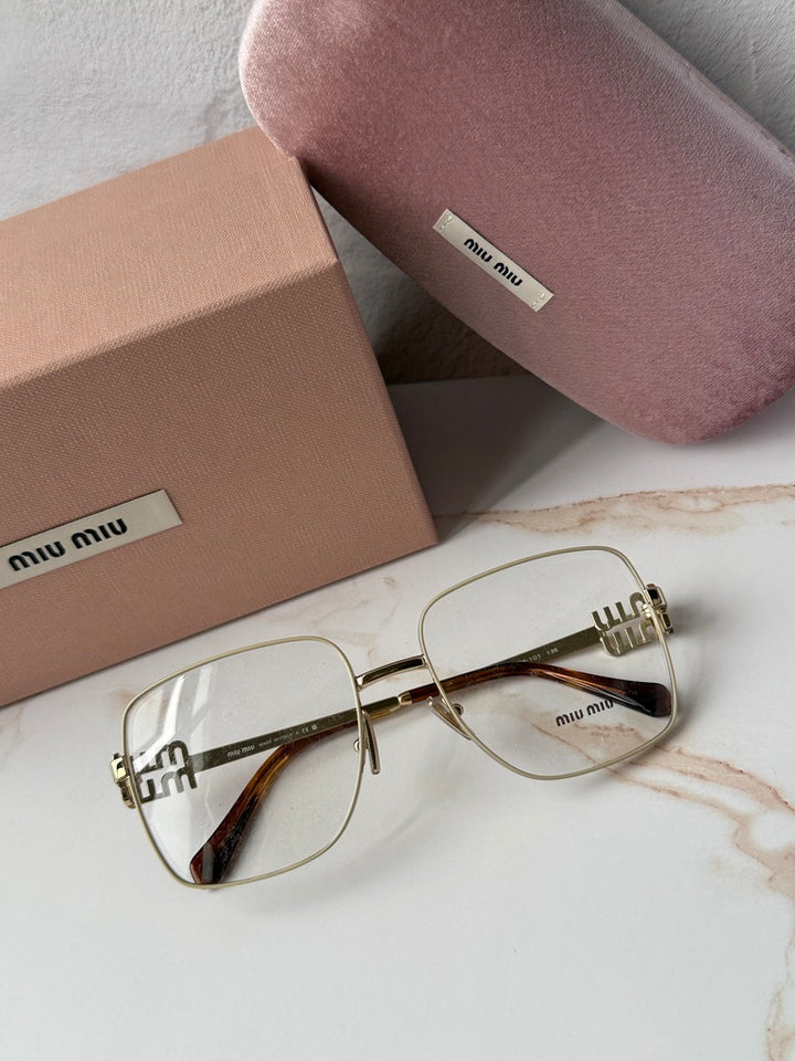 Miu Miu MU51XV Pale Gold Oversized Square Eyeglasses Frames