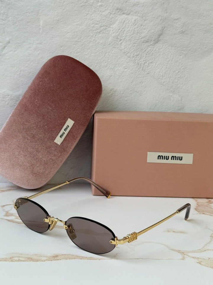Miu Miu MU A54S Gold Pink Oval Rimless Sunglasses